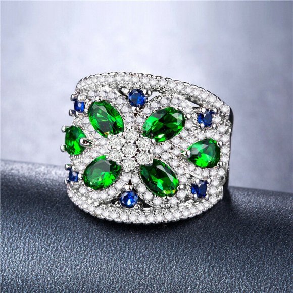 Gorgeous 925 Silver Emerald & Sapphire Ring New - Picture 4 of 5